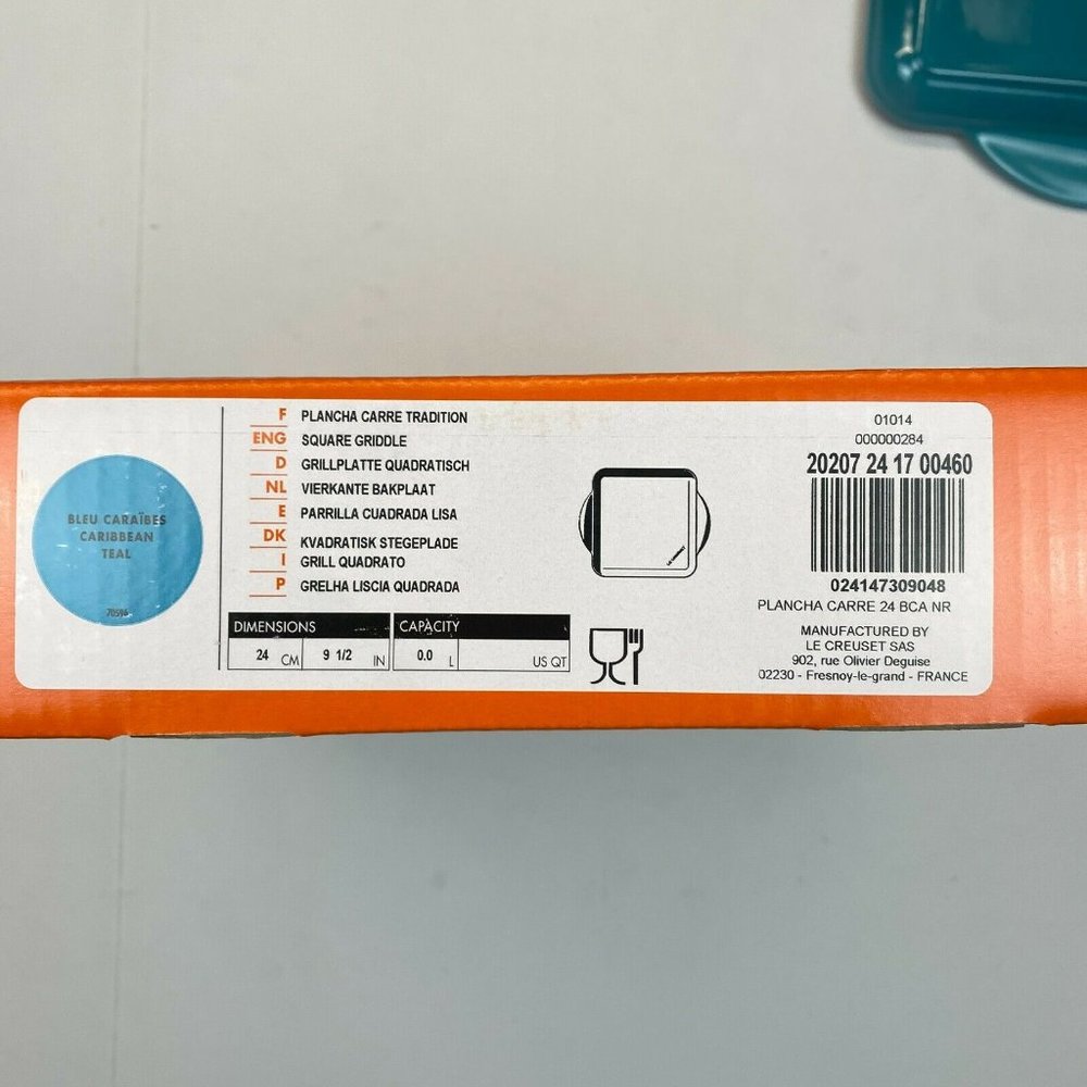 Le Creuset 9.5" Square Enamelled Cast Iron Griddle - Caribbean Teal Blue - Picture 6 of 6